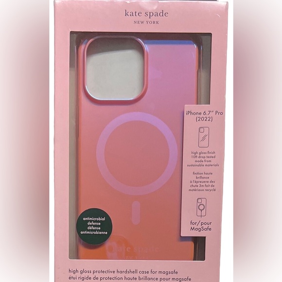 KATE SPADE Pink Iridescent Grapefruit Designer MagSafe iPhone 14 PRO MAX Case - Picture 8 of 8